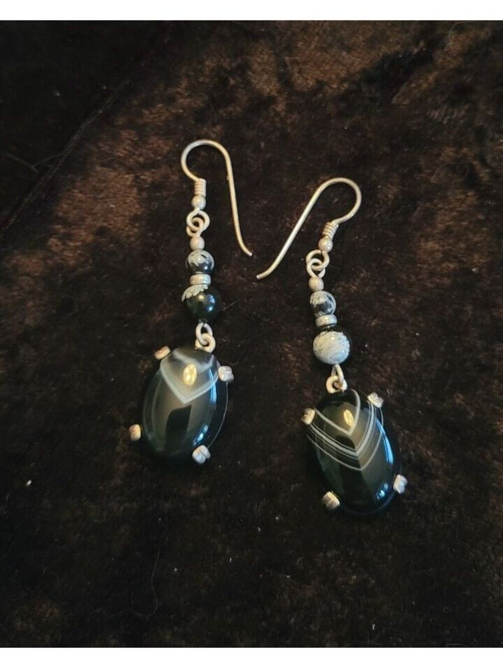 VTG Dangle Drop Earrings With Beautiful Black Agate Stones